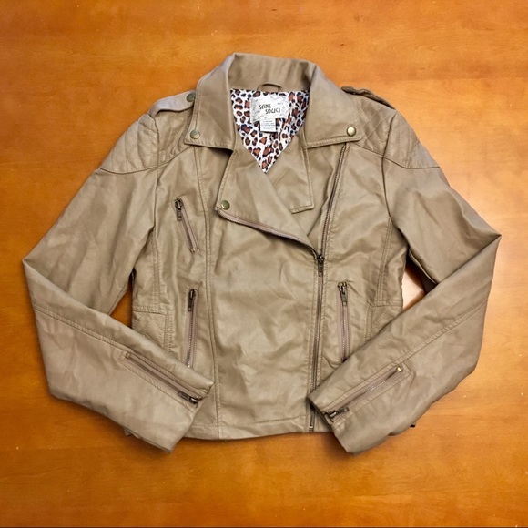 Sans Souci Jackets & Blazers - Sans Souci Taupe Motostyle Vegan Leather Jacket